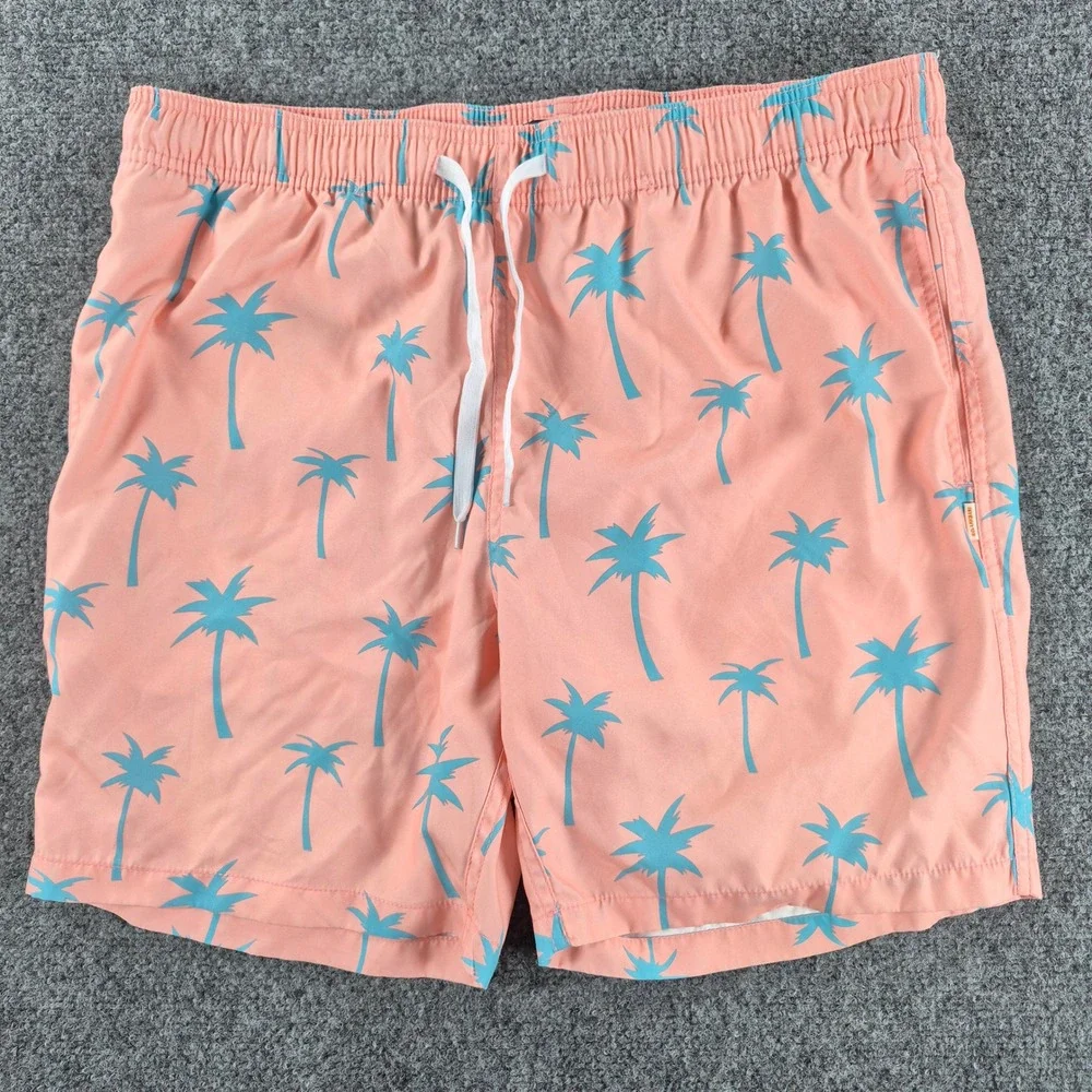 Ambsn California Mens Palm Tree Swim Trunks Peach Pink Blue Size L S19TB05